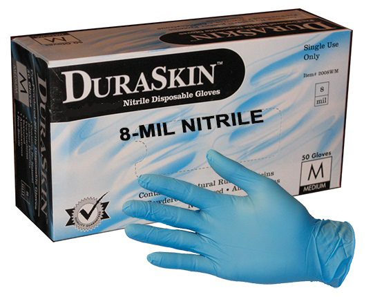 DuraSkin® Heavy Duty 8-MIL Blue Nitrile Gloves (Case) – ITEM# 2018W